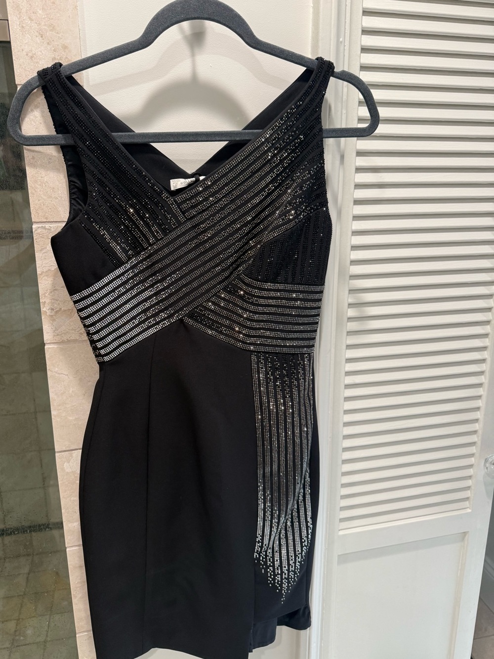 Versace Black Sheath Dress with Metallic Sequin Stripes